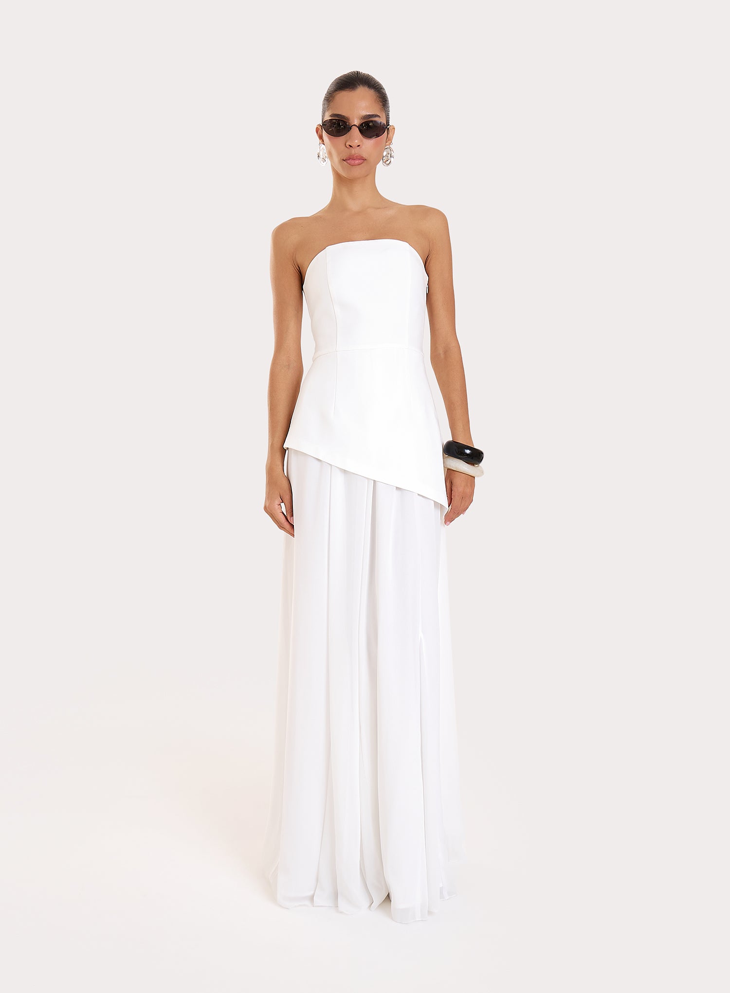 White Bandeau Asymmentric Detail Maxi Dress